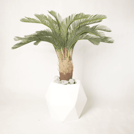 Cycas artificiel en pot géométrique blanc – Plante déco intérieure haut de gamme