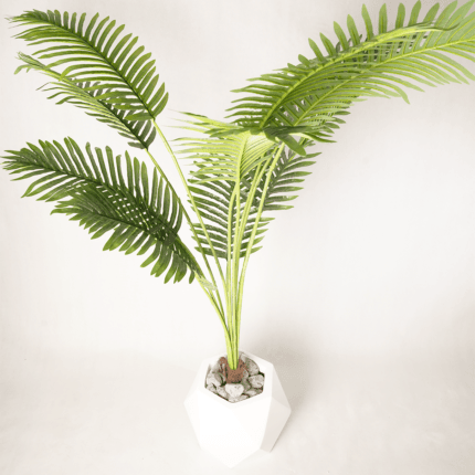 Palmier artificiel en pot géométrique blanc – Plante déco intérieure tropicale