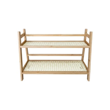 Étagère 2 niveaux en bambou et cannage naturel