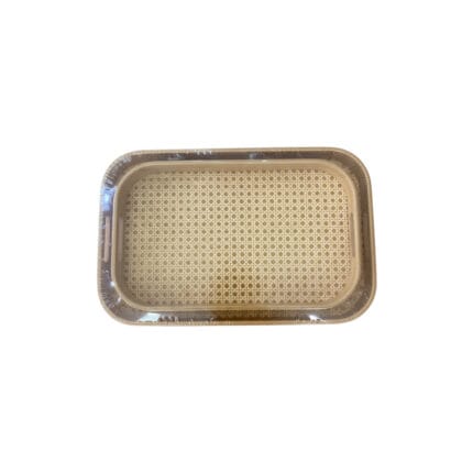 Lot de 2 plateaux de service rectangulaires en bois naturel et motif rotin