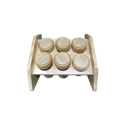 Étagère à Épices en Bois Naturel avec 6 Bocaux en Verre et Couvercles