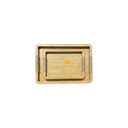 Lot de 2 plateaux de service gigognes en bambou naturel avec poignées en corde tressée