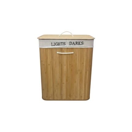 Panier à linge en bambou naturel avec couvercle, grande taille, pour tri Lights Darks