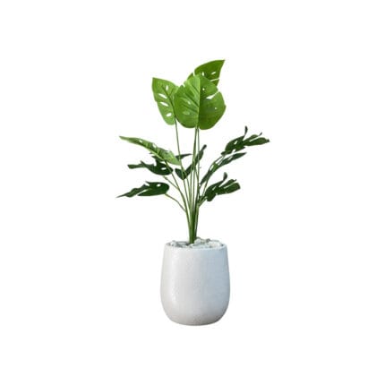 Plante artificielle Monstera 12 feuilles en pot blanc texturé