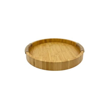 Lot de 2 Plateaux de Service Ronds en Bambou Naturel avec Poignées en Corde